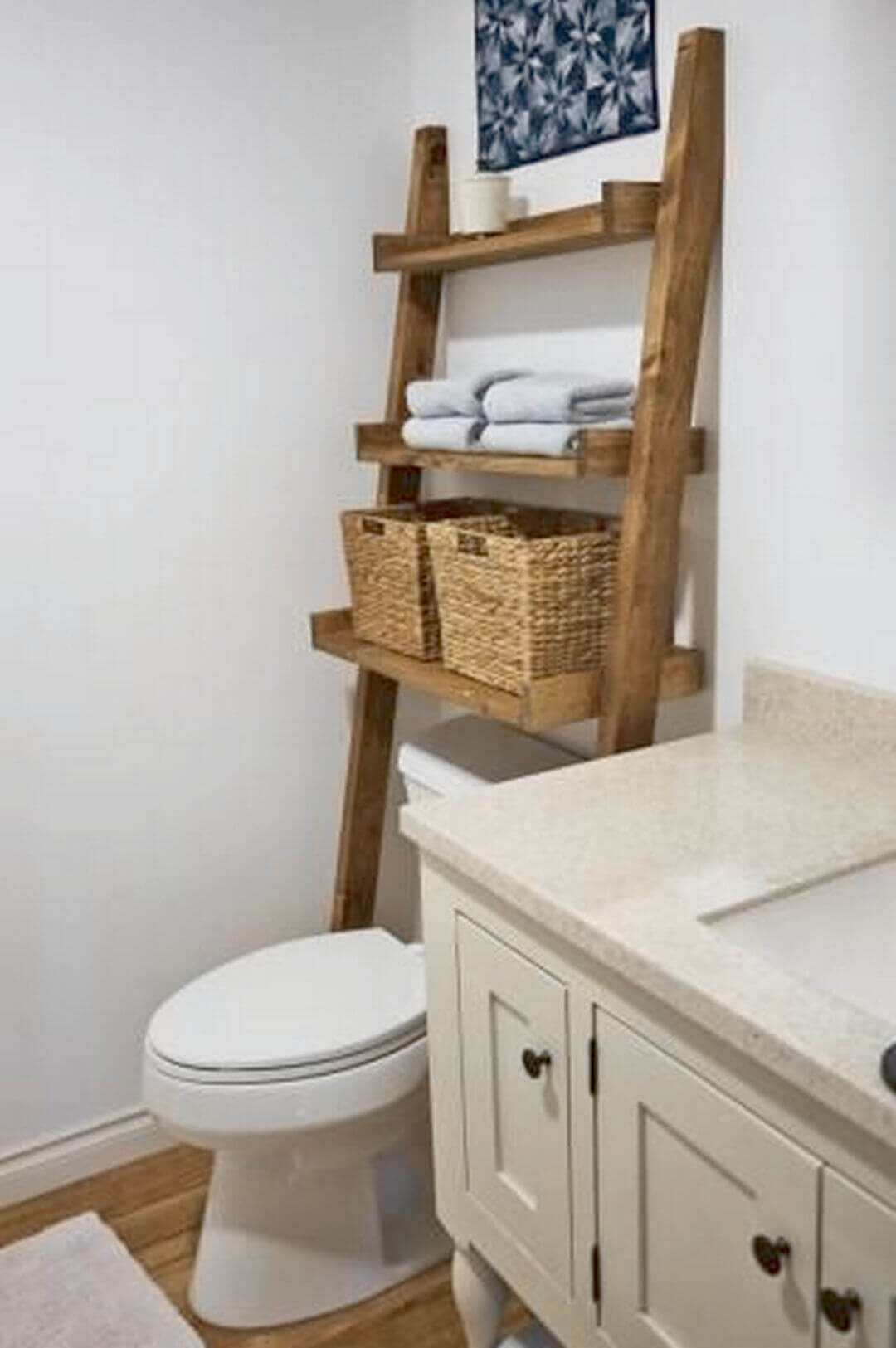 Bathroom Storage Ideas Ladder Organizer on the Toilet - Harptimes.com