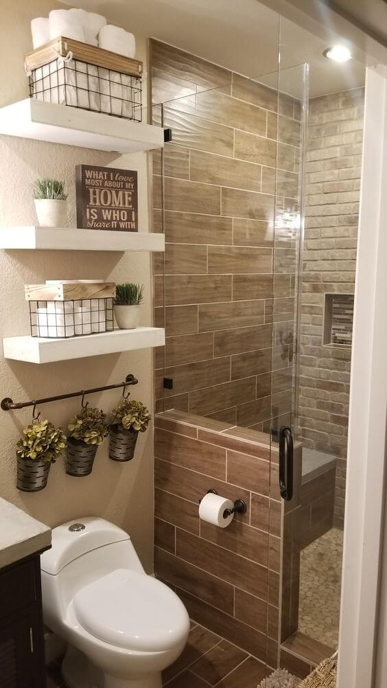 Guest Bathroom Ideas Wall Tile and Bricked Wall Combo - Harptimes.com