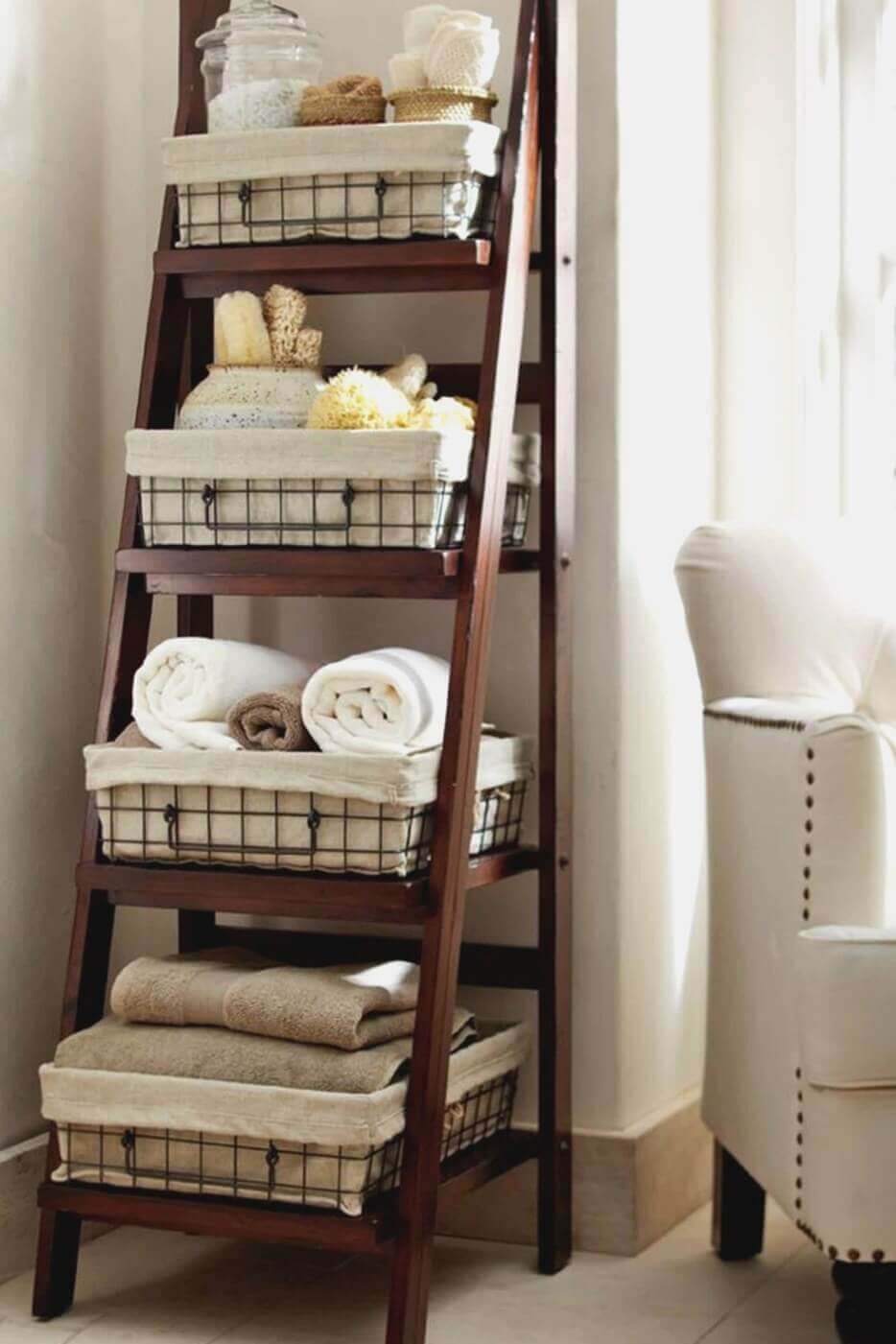 Rustic Bathroom Ideas Ladder Shelf for Spa Bathroom - Harptimes.com