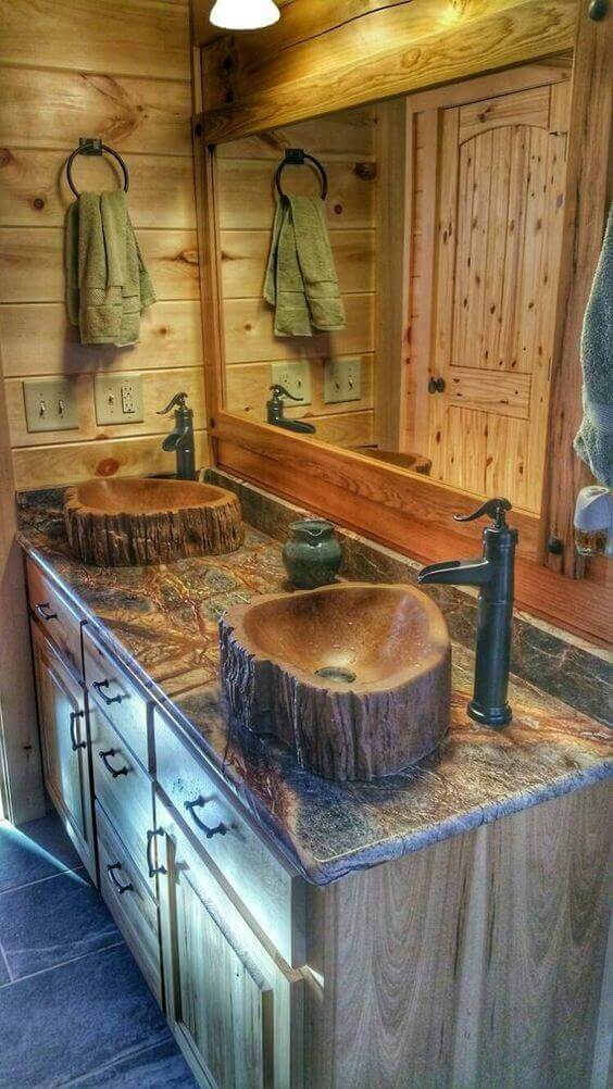 Rustic Bathroom Ideas Wooden Log Sink Tree Basin Made of Concrete - Harptimes.com