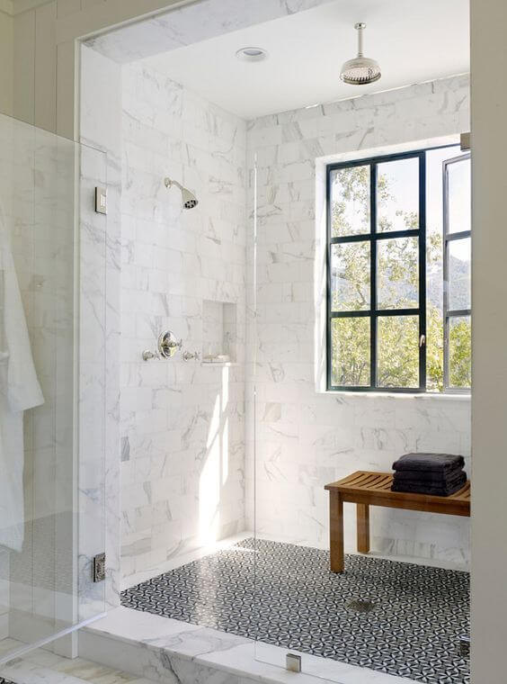 Walk In Shower Tile Ideas with French Window - Harptimes.com