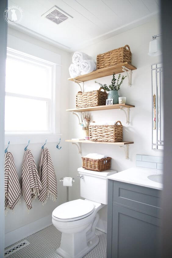 Woven Baskets to Decorate White Master Bathroom Ideas - Harptimes.com
