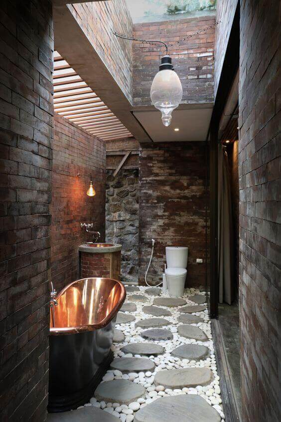 Outdoor Shower Ideas Rustic Bathroom with Stone Flooring - Harptimes.com