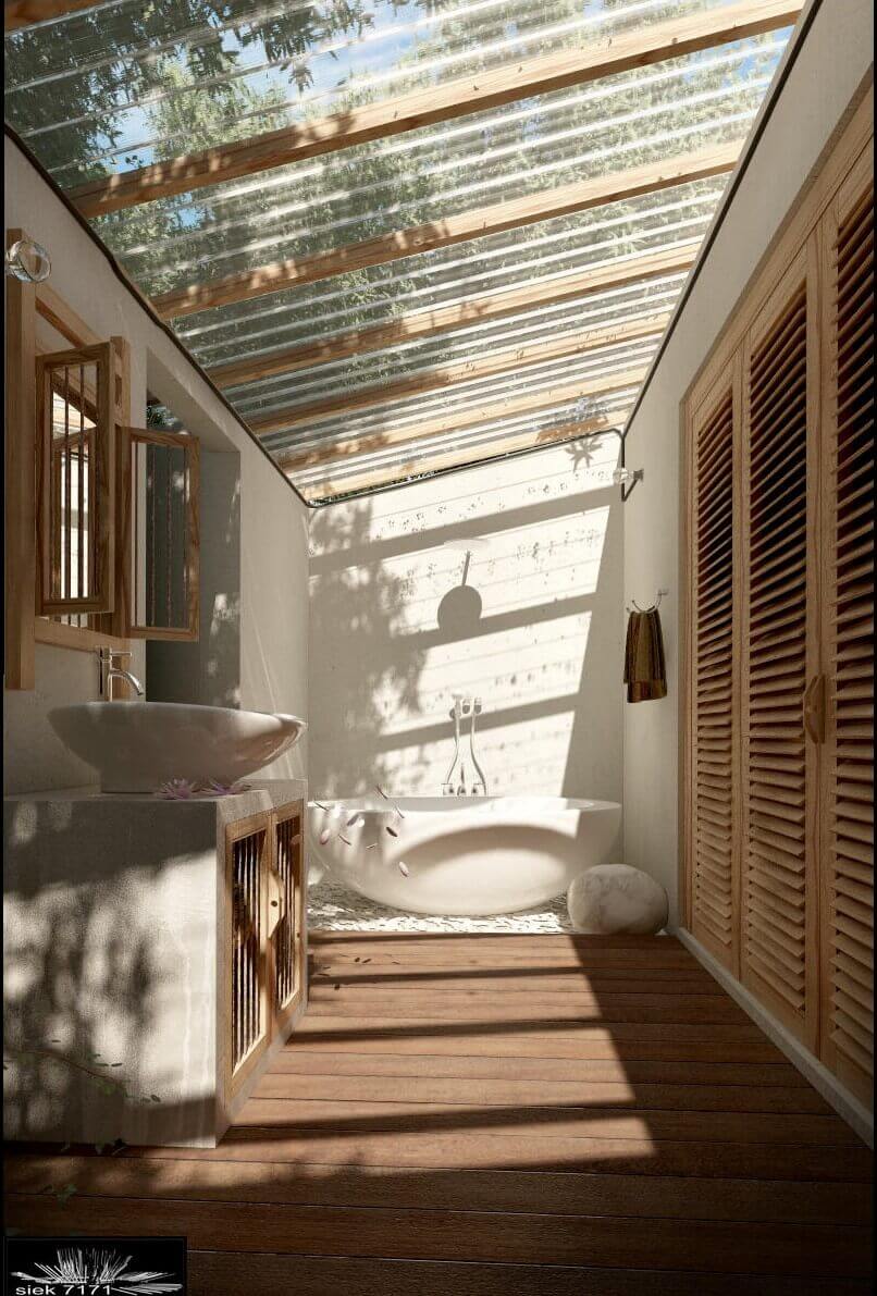 Outdoor Shower Ideas Semi Outdoor Bathroom with a See-Through Roof - Harptimes.com