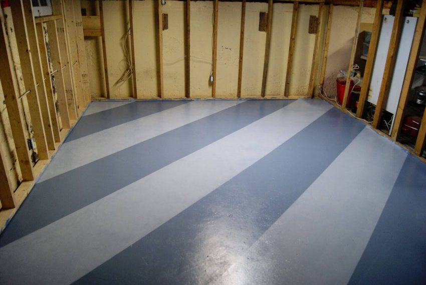 Basement Floor Paint with Diagonal Stripes Ideas