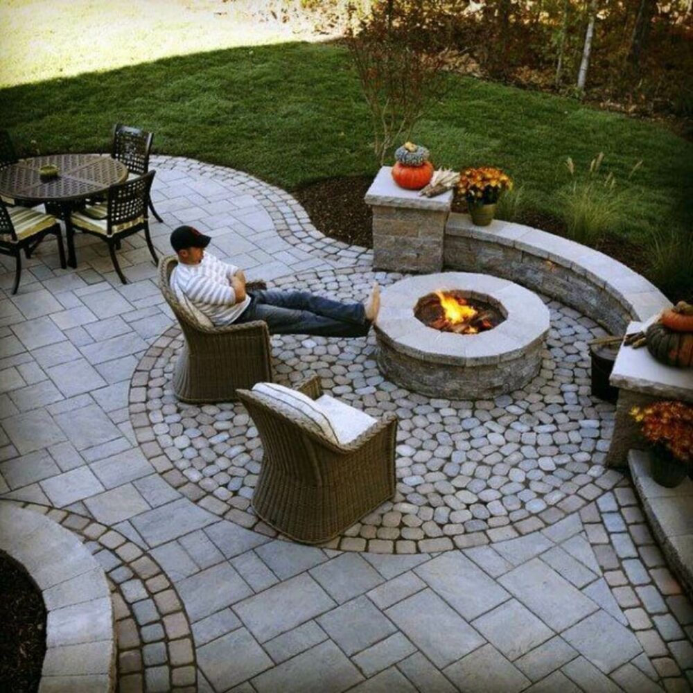 paver patio ideas with fire pit