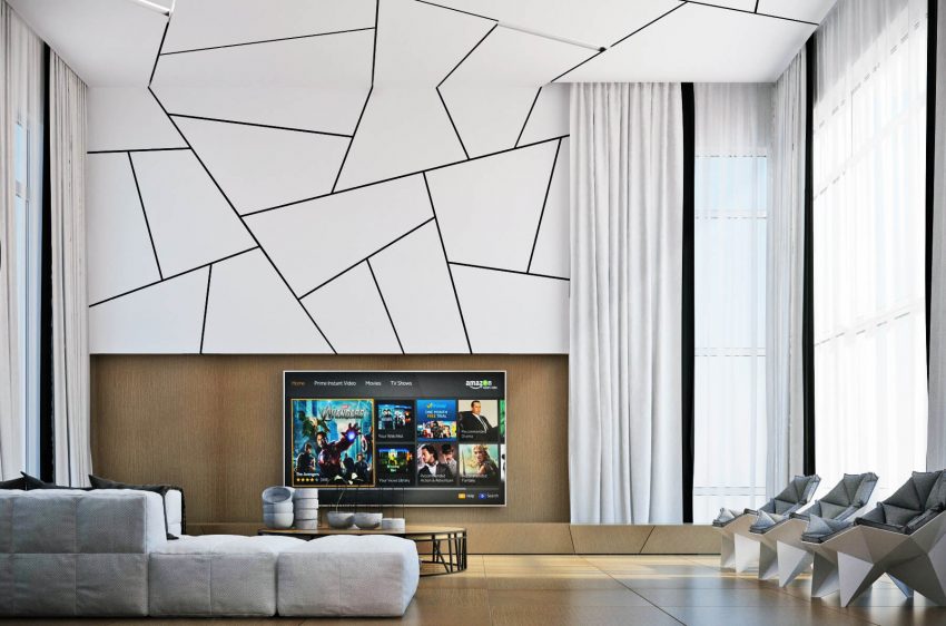 Geometric Accent Wall Ideas with TV - Harptimes.com