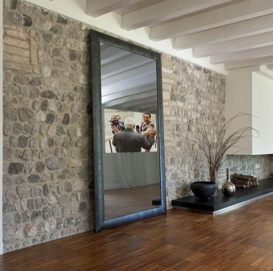 Stone Accent Wall Ideas - Create a Bigger Room with Mirror- Harptimes.com