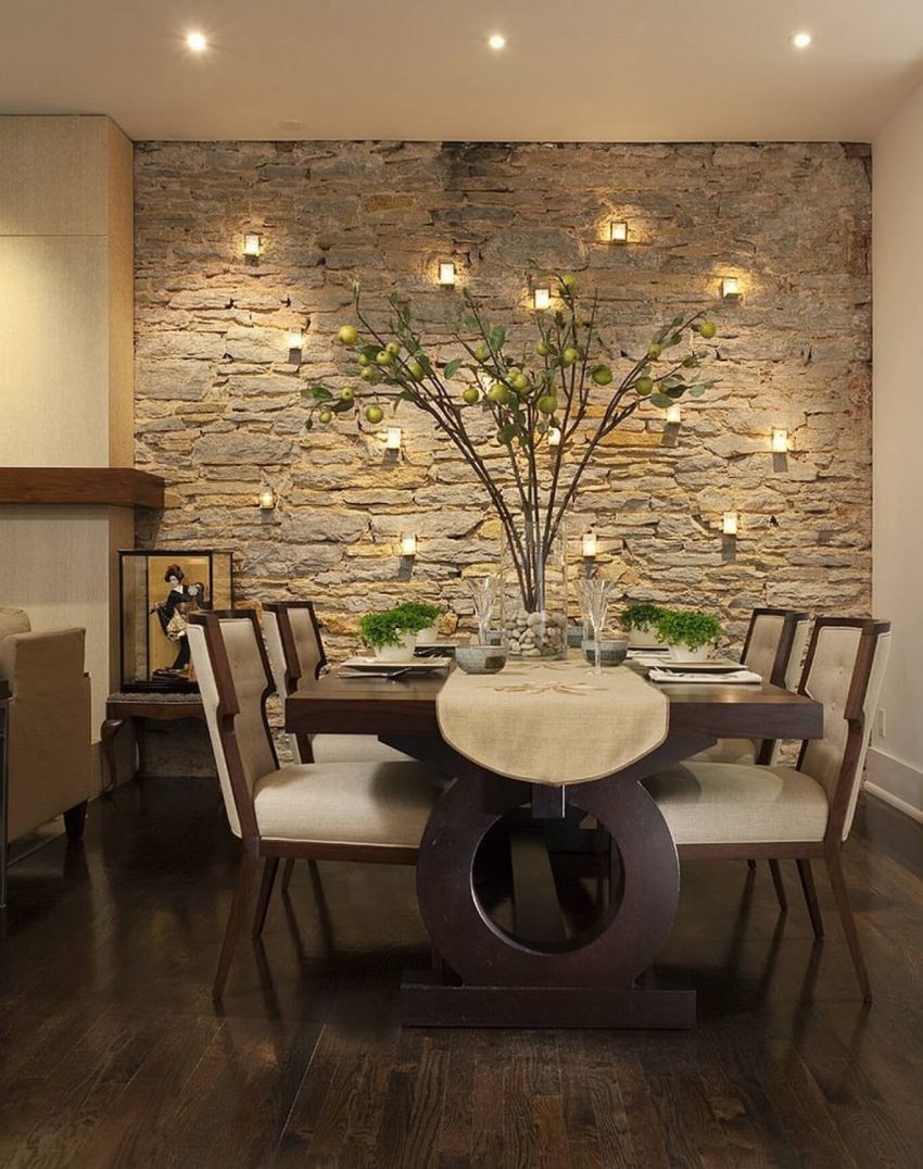 Modern Dining Room Wall Decor - Exposed The Stone Wall - Harptimes.com
