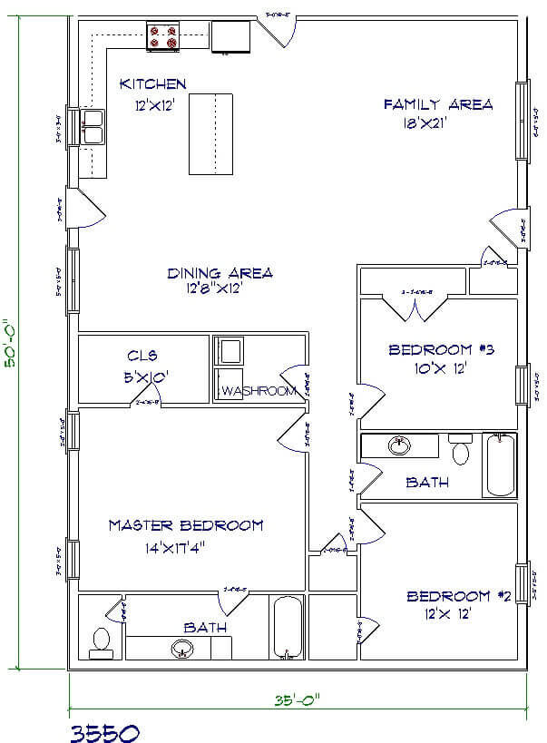 Barndominium Floor Plans - 3. Simple House with Open Kitchen Style