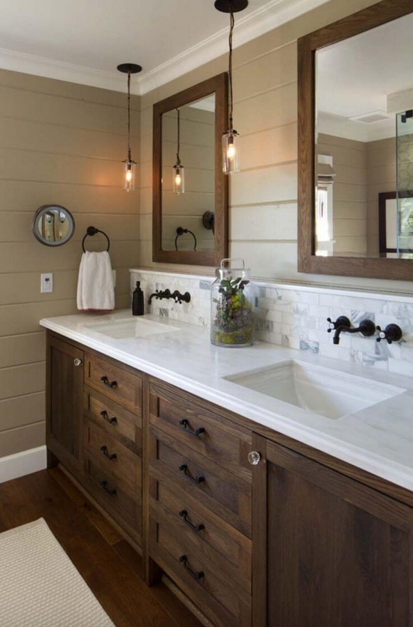 10. Double Vanity in Farmhouse Bathroom Mirror Ideas - Harptimes.com