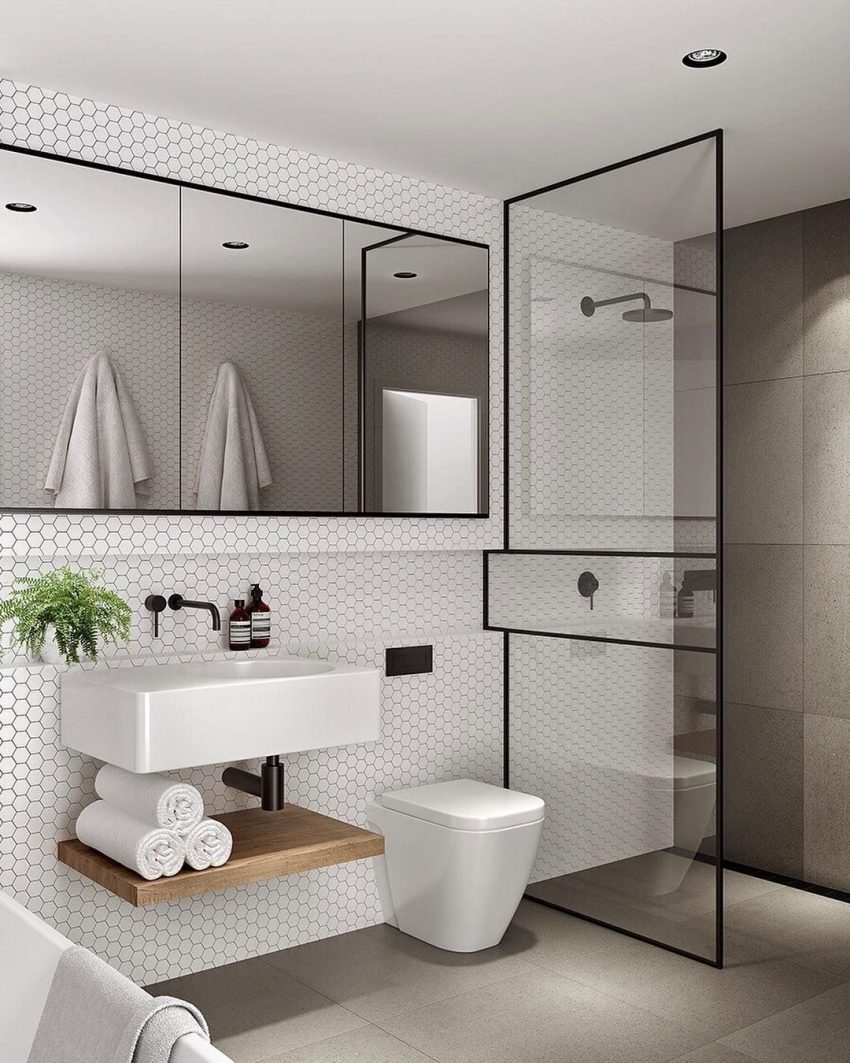 Bathroom Mirror Ideas 11. Bathroom Mirror in Minimalist Luxury Bathroom - Harptimes.com