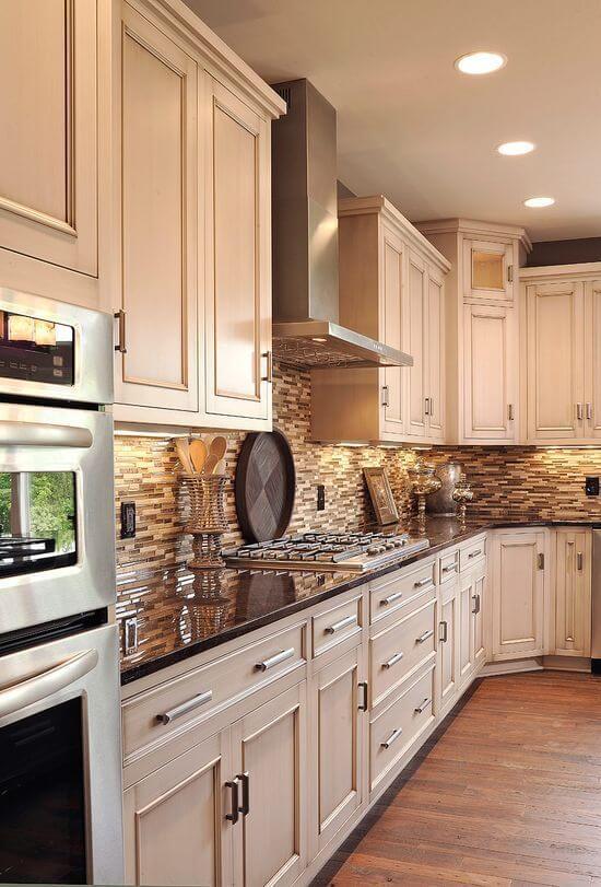 rustic kitchen decor ideas - 21. White Cabinets and Dark Countertop - Harptimes.com