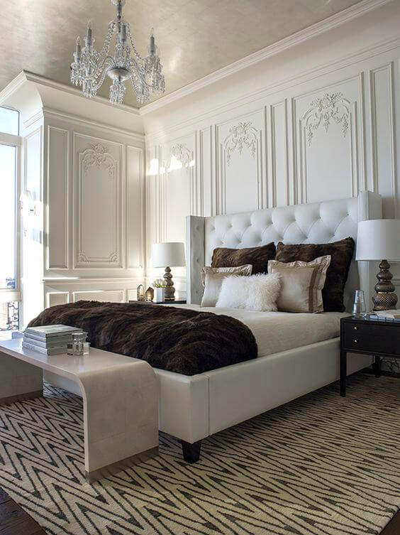 romantic master bedroom ideas - 2. Elegant Master Bedroom with Traditional Wall Panel - Harptimes.com