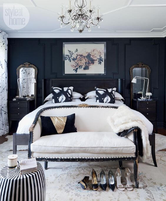 10. Gray and Navy Master Bedroom Ideas with Oriental Art - Harptimes.com