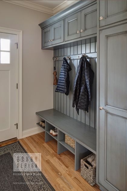 laundry mudroom ideas - 7. Gray Mudroom Storage with Cabinets - Harptimes.com