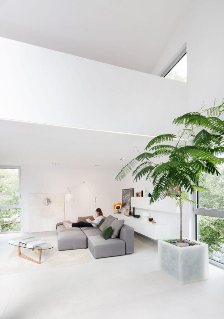 All White Modern Living Room Ideas with Tropical Accent
