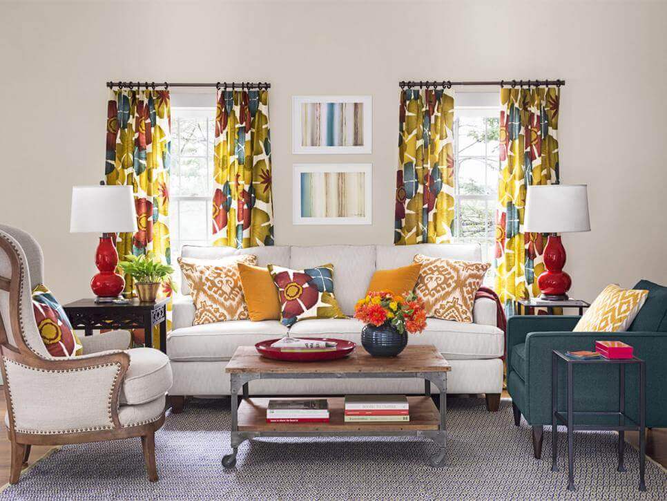 Impressive Pattern on Curtains Living Room Ideas