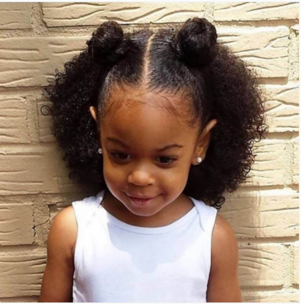 Little Black Girl Hairstyles Middle-Parting with Side Knots