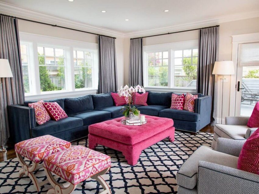 Pink Decor and Large Classic Furniture Living Room
