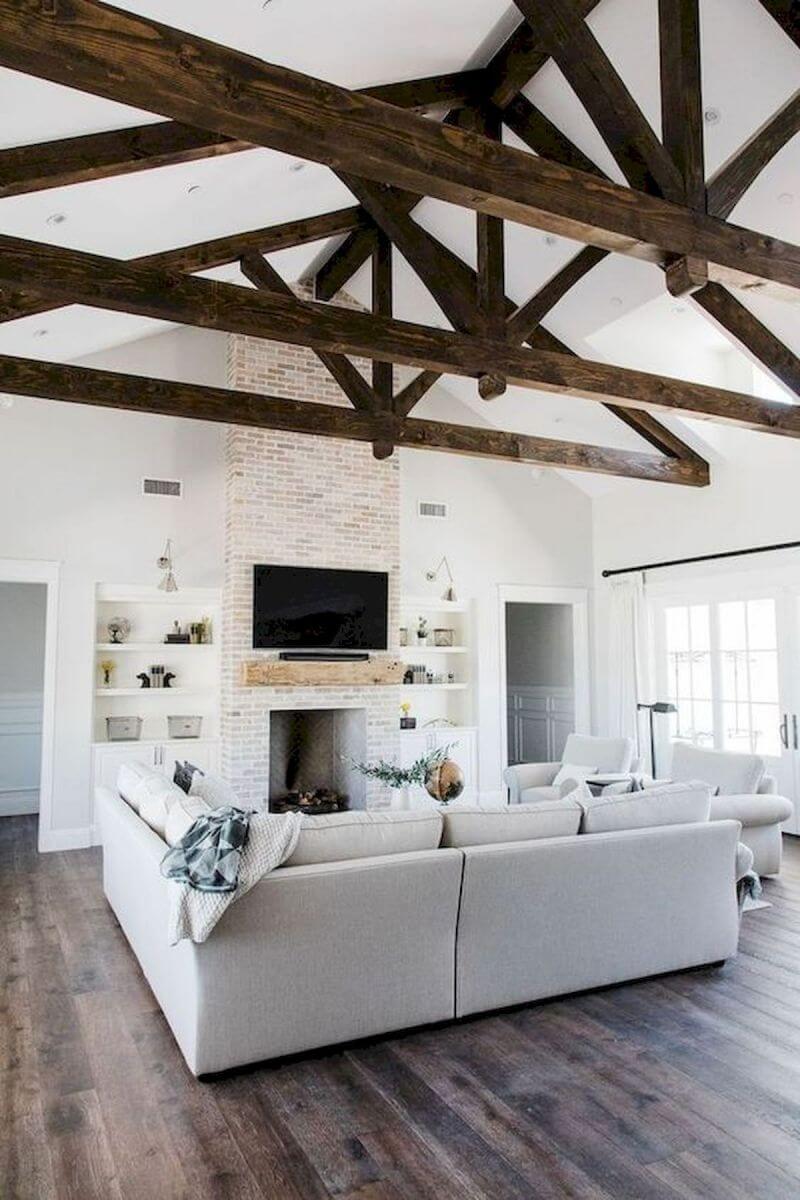 White and Neat Modern Farmhouse Living Room Ideas