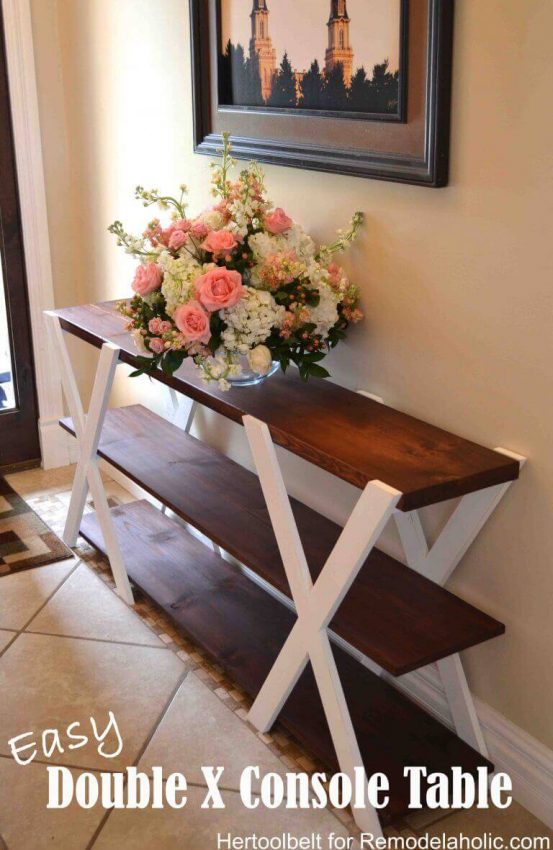 DIY double X console table.