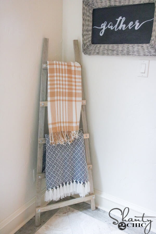diy blanket ladder shelf