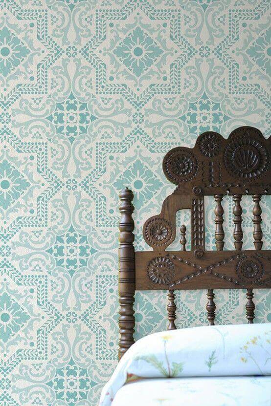 27. Classic Turquoise Patterned Wall Bedroom Paint Colors Classic Turquoise Patterned Wall - Harptimes.com