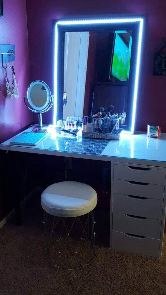 Funky DIY Vanity Mirror with Blue Lights - Harptimes.com