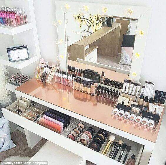 Makeup Room Ideas Vanity Mirror with Copper Table Top - Harptimes.com