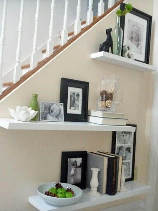 Modern Wall Shelving Ideas Below Stairway