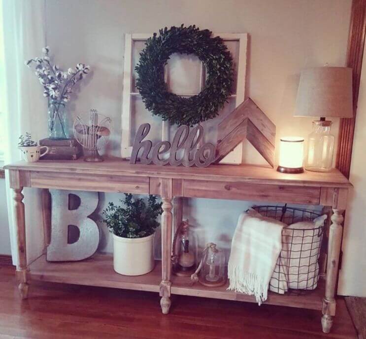 Wood Entryway Table with Plants