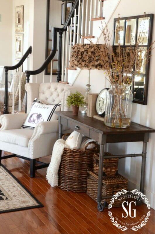 Rustic Entryway Table with Baskets