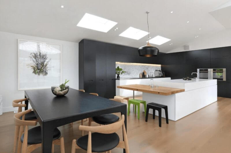 black and white kitchens with black appliances