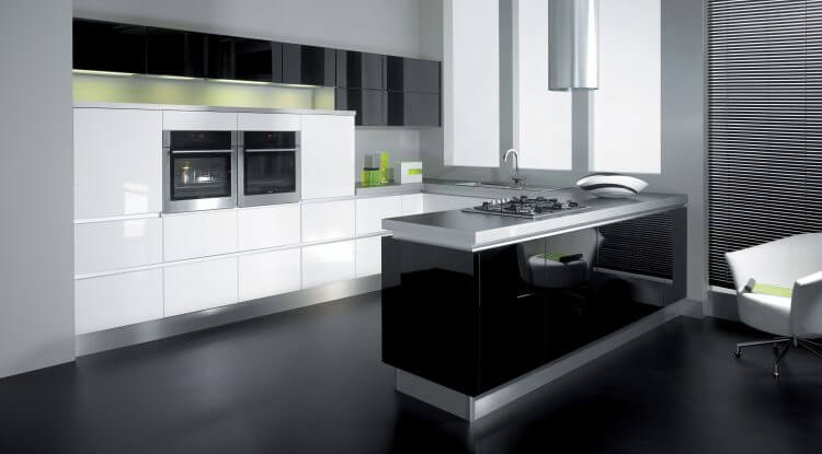 L-shaped ultra-modern kitchens with black appliances