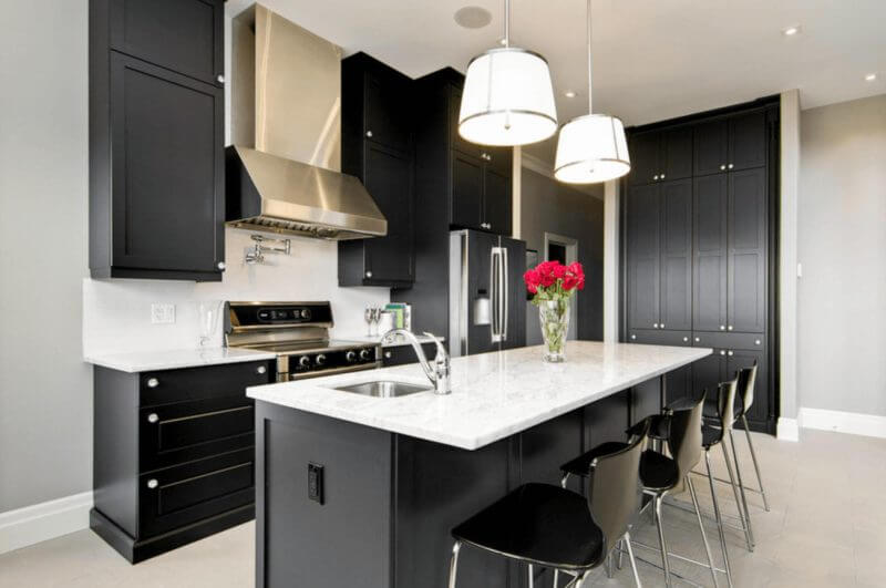 contemporary kitchens with black appliances