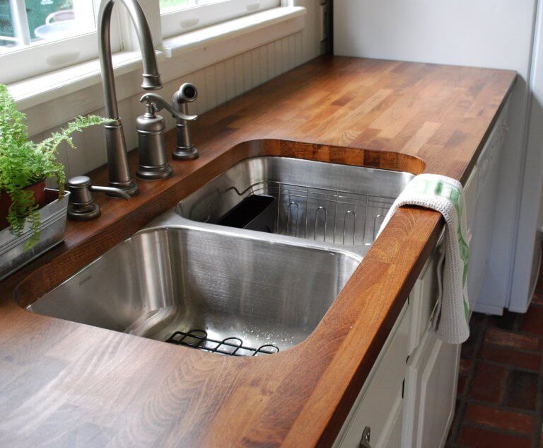 butcher block kitchen countertop ideas with oak cabinets