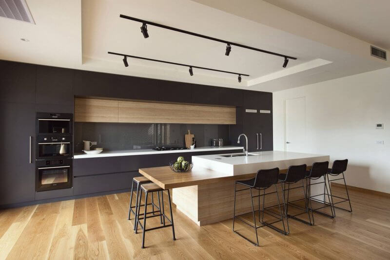 kitchens with black and white appliances