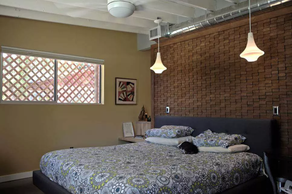 Wood Accent Wall Ideas in Bedroom behind Bed