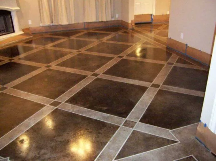 Epoxy Basement Floor Paint Ideas With Square Patterns