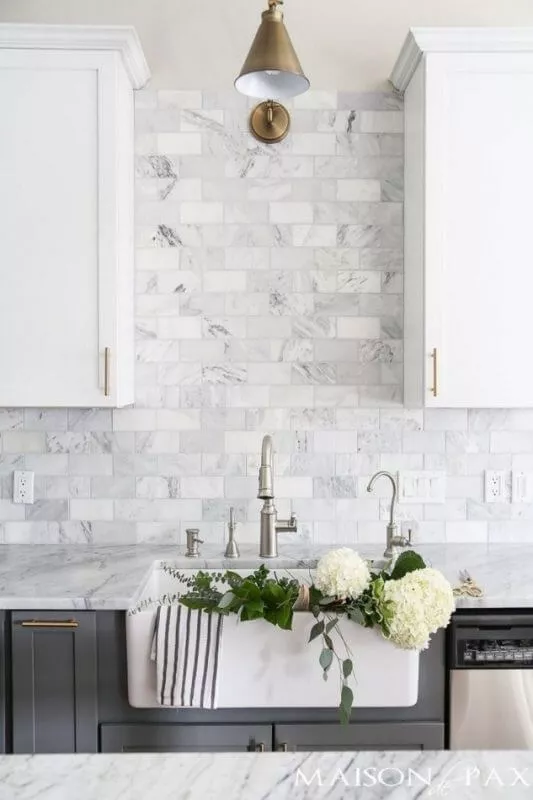 Gray And White And Marble Kitchen