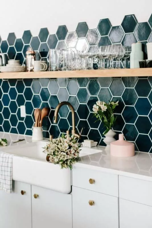 Green Hexagonal Kitchen Tile Backsplash