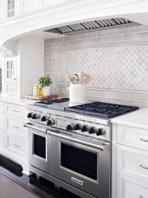 Tile Backsplash In White Kitchen