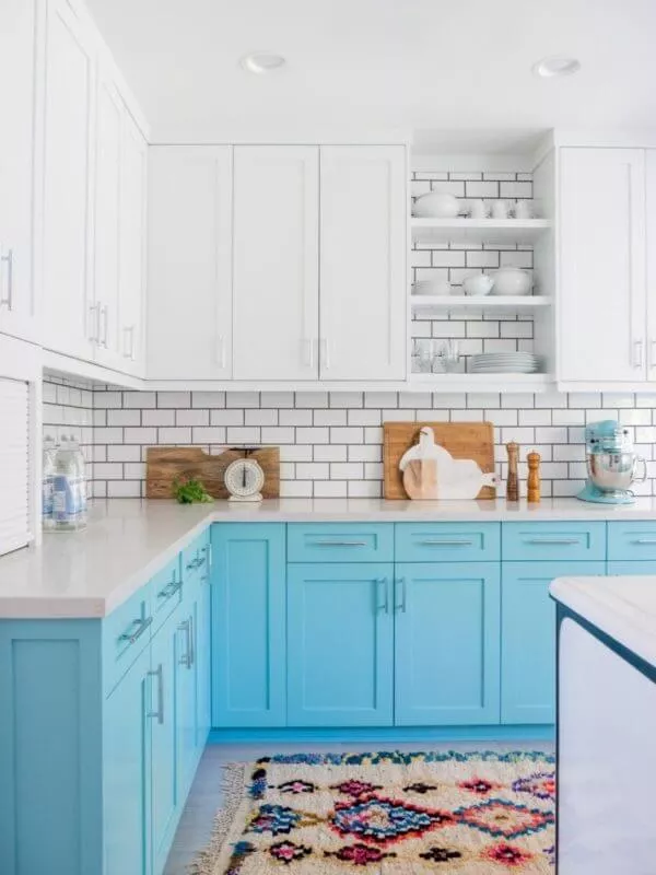 Light Blue White Kitchen Cabinets