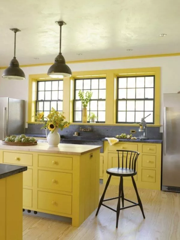 Yellow Farmhouse Kitchen Cabinet 1